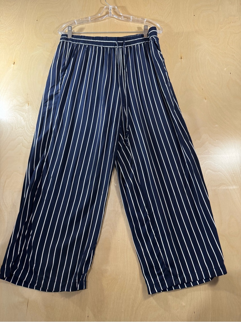J. Crew Navy Blue Wide-Leg Stripe Chinos Size Medium